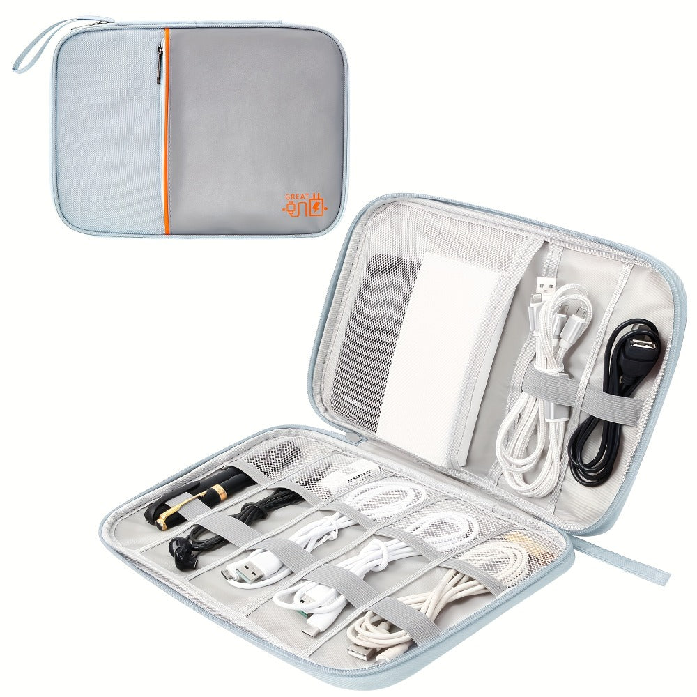 Cable Organizer Bag for Travel Double Layer, Electronics Case with Removable Dividers, Cables, Chargers