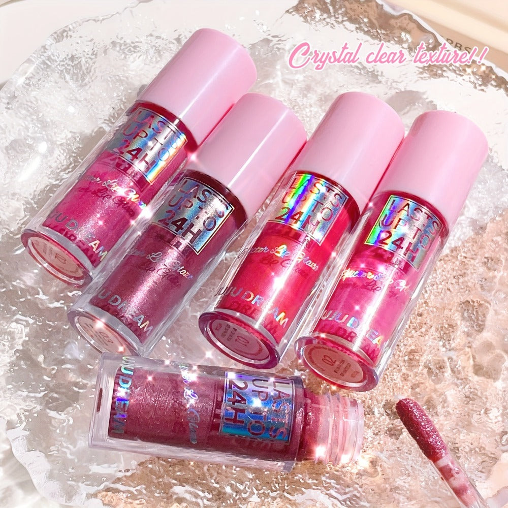 24H Waterproof Glitter Lip Gloss & Lip Stain Set 3PCS, Lip Oil Formula, for Makeup, Travel and Everyday Vanity Use