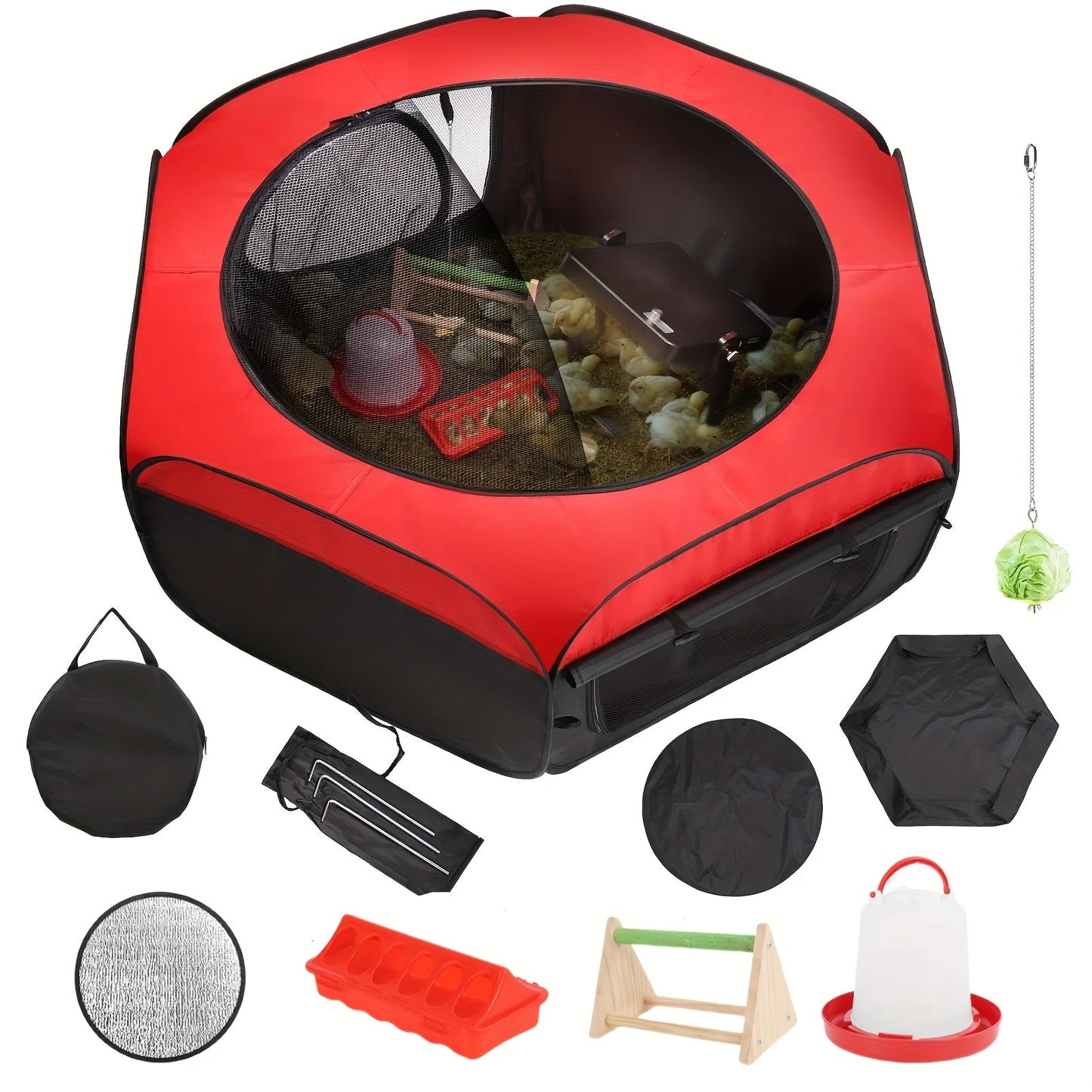 Chicken Brooder Tent Bundle, Chick Playpen Feeder Waterer Perch Kit for Garden, Patio and Yard Use