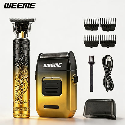 Men's Professional Hair Clipper and Trimmer Set Wireless USB Rechargeable Hair Cutting Kit for Hair and Beard Precise Grooming Gift for Dad