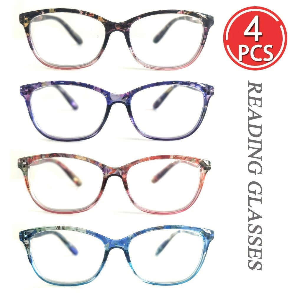 Reading Glasses – Four-Pair Oval Reader Set with Metal Spring Hinges and Mixed Colors with Multiple Strength and Color Options