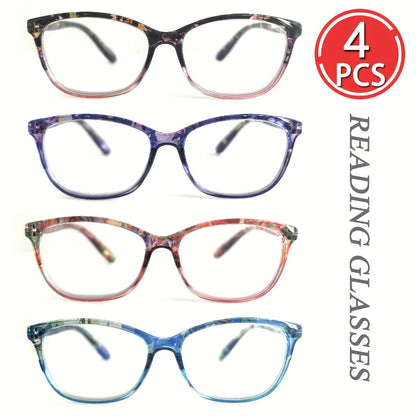 Reading Glasses – Four-Pair Oval Reader Set with Metal Spring Hinges and Mixed Colors with Multiple Strength and Color Options