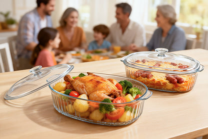 Borosilicate Glass Baking Dish with Lid 96oz, Oval Casserole Pan Microwave Oven Fridge Safe, Multi-Use for Baking