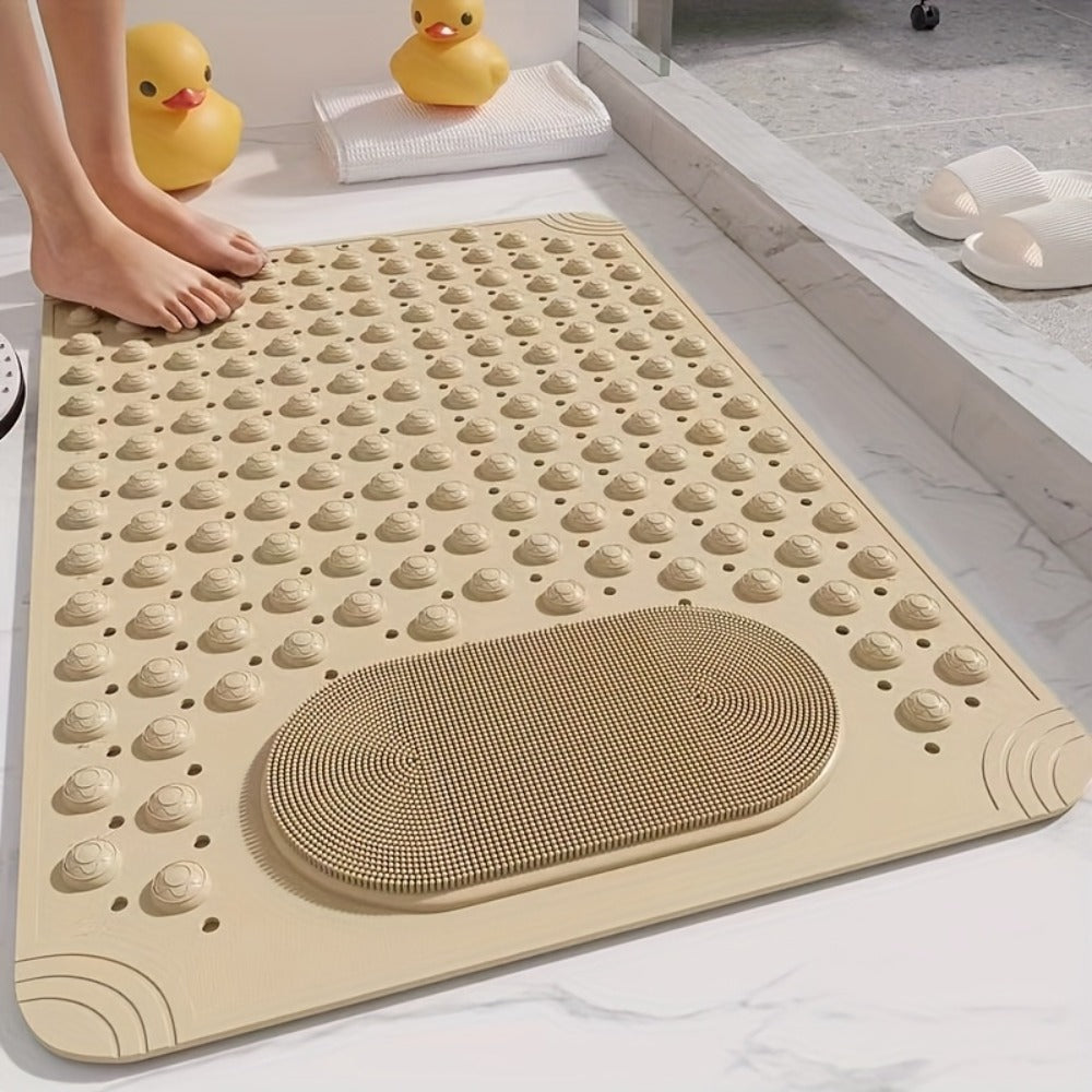Bath Mat with Massage Buttons - PVC Shower Mat with Polka Dot Pattern, 0.35" Thick Rectangular Bathroom Safety Mat
