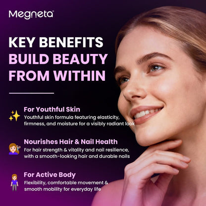 Collagen Capsules Type I II III V X with Vitamin C, Hyaluronic Acid & Biotin, Skin Hydration, Elasticity
