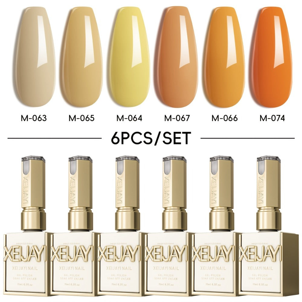 Gel Nail Polish 6-Piece 15ml Rainbow-Candy Frame-Bottle Sets in 7 Numbered Color Palettes for Nail Art