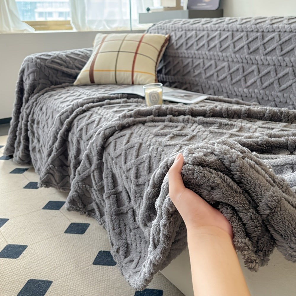 Sofa Cover Soft Polyester Velvet Bohemian Jacquard Throw for 3 or 4-Seater Sofas in Five Colors