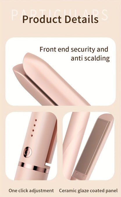 Wireless Hair Straightener and Curling Iron 2-in-1 Ceramic Cordless Hair Styler USB-C for Home, Travel and Salon Hair Styling
