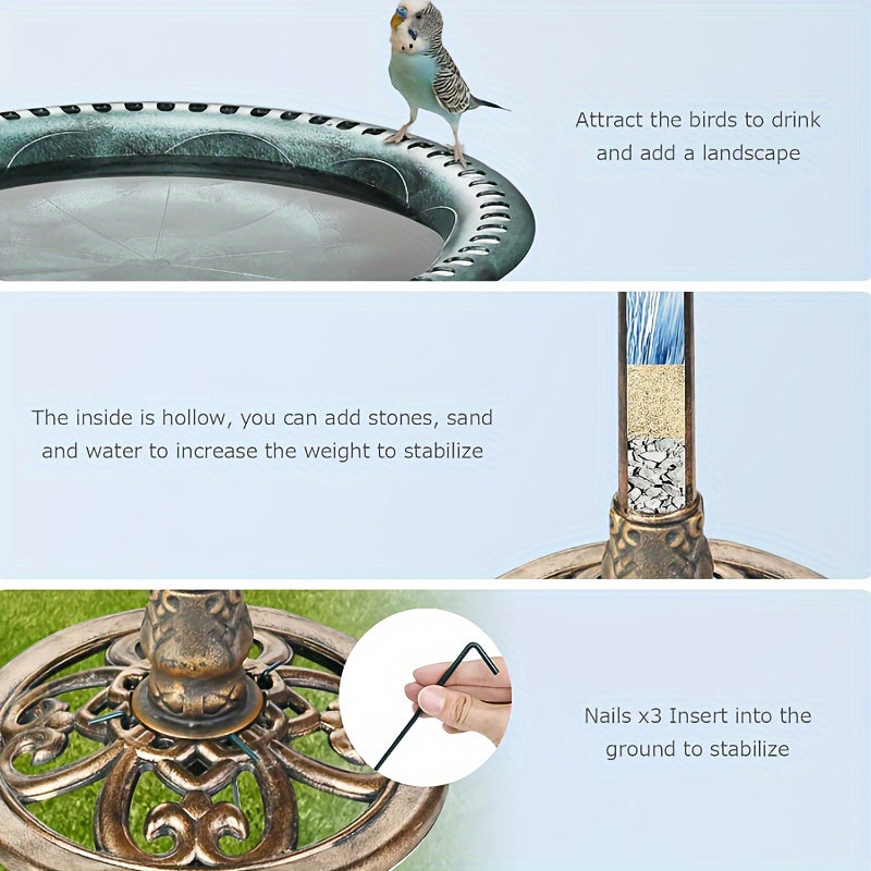 Solar Fountain, Bird Bath Set Vintage Outdoor Garden Pond Decor for Garden, Patio and Yard Use