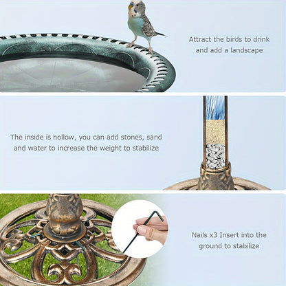 Solar Fountain, Bird Bath Set Vintage Outdoor Garden Pond Decor for Garden, Patio and Yard Use