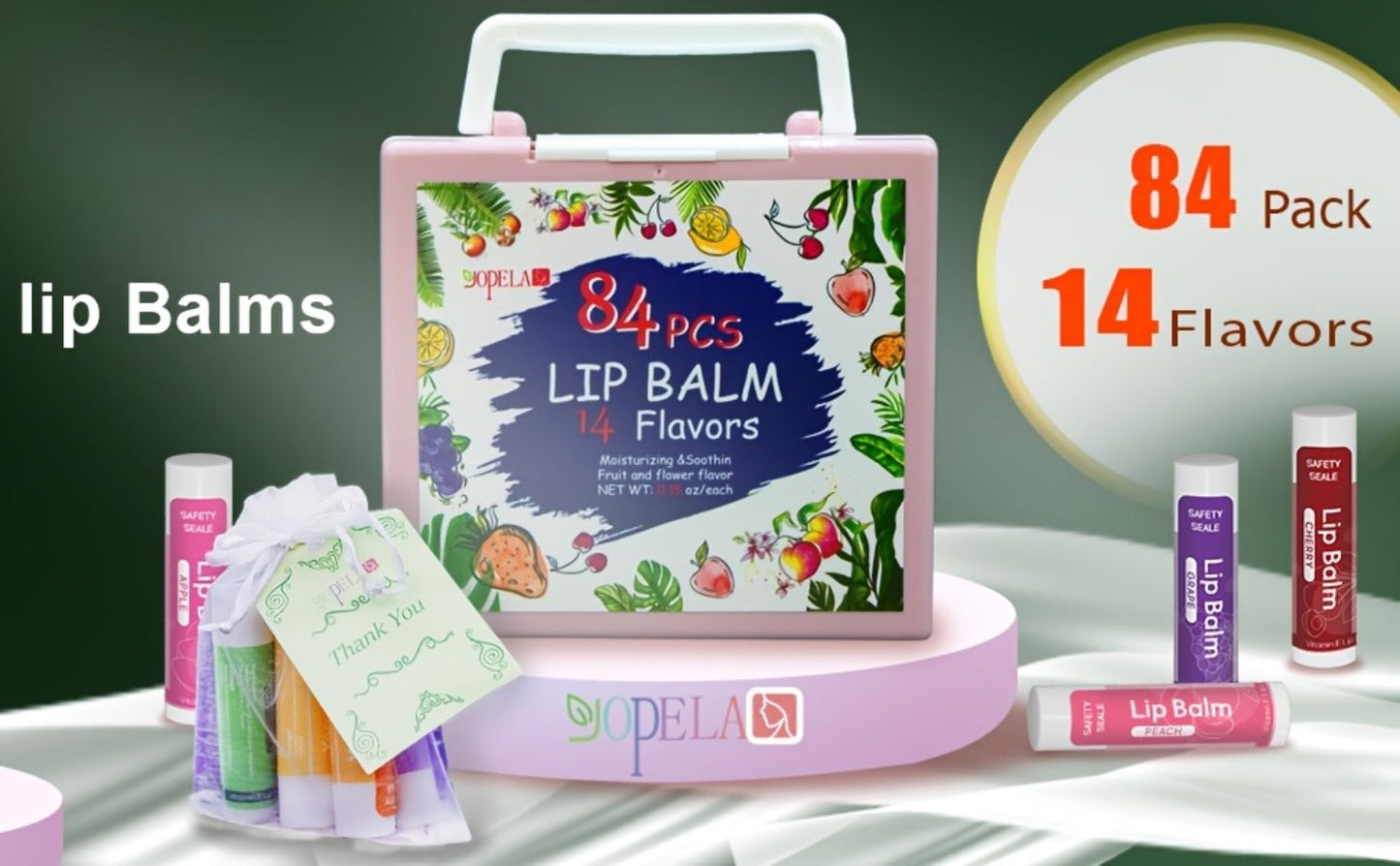Lip Balm 84-Piece Bulk Set with 14 Flavors, 4.2g Twist-Up Tubes and Color-Coded Box Packaging