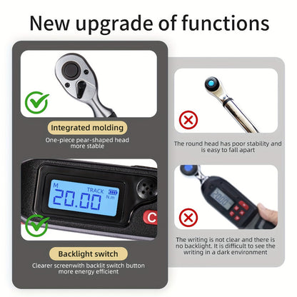 Digital Torque Wrench – 1/2" & 3/8" Drive, ±1% Accuracy, LED & Buzzer Alert, 4 Units, 500 Data Sets, Preset P1-P8