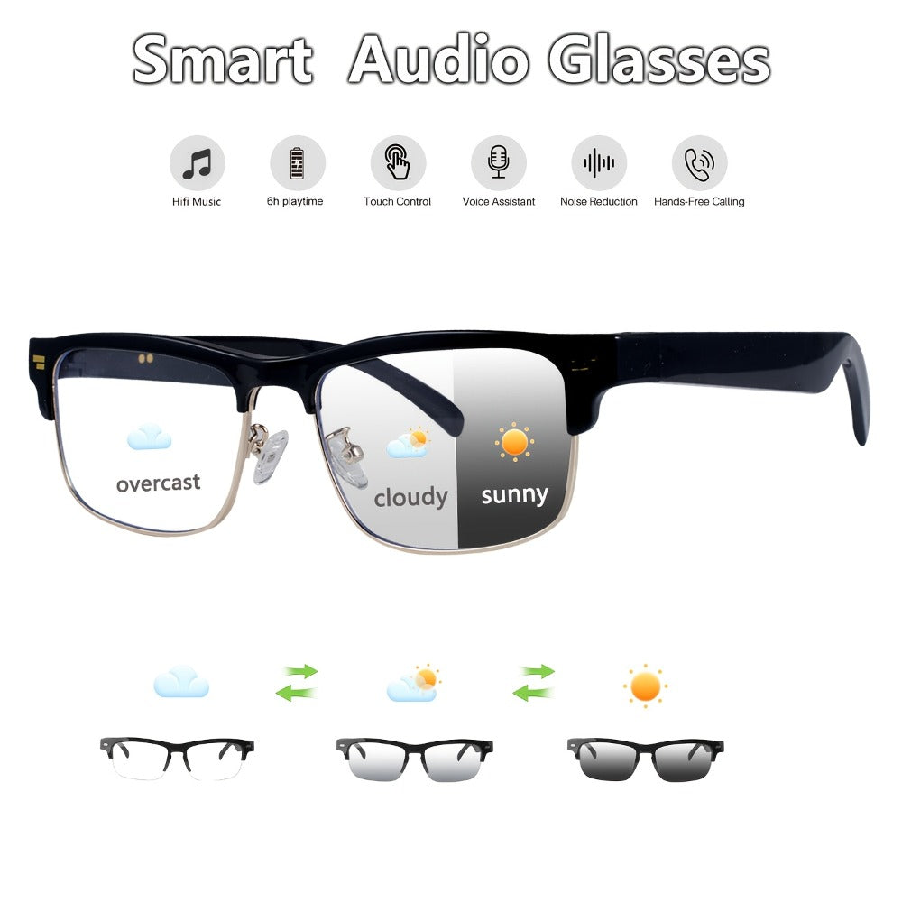 Smart Glasses Photochromic Audio Eyewear with Open-Ear Speaker, Microphone and Metal or Plastic Frames
