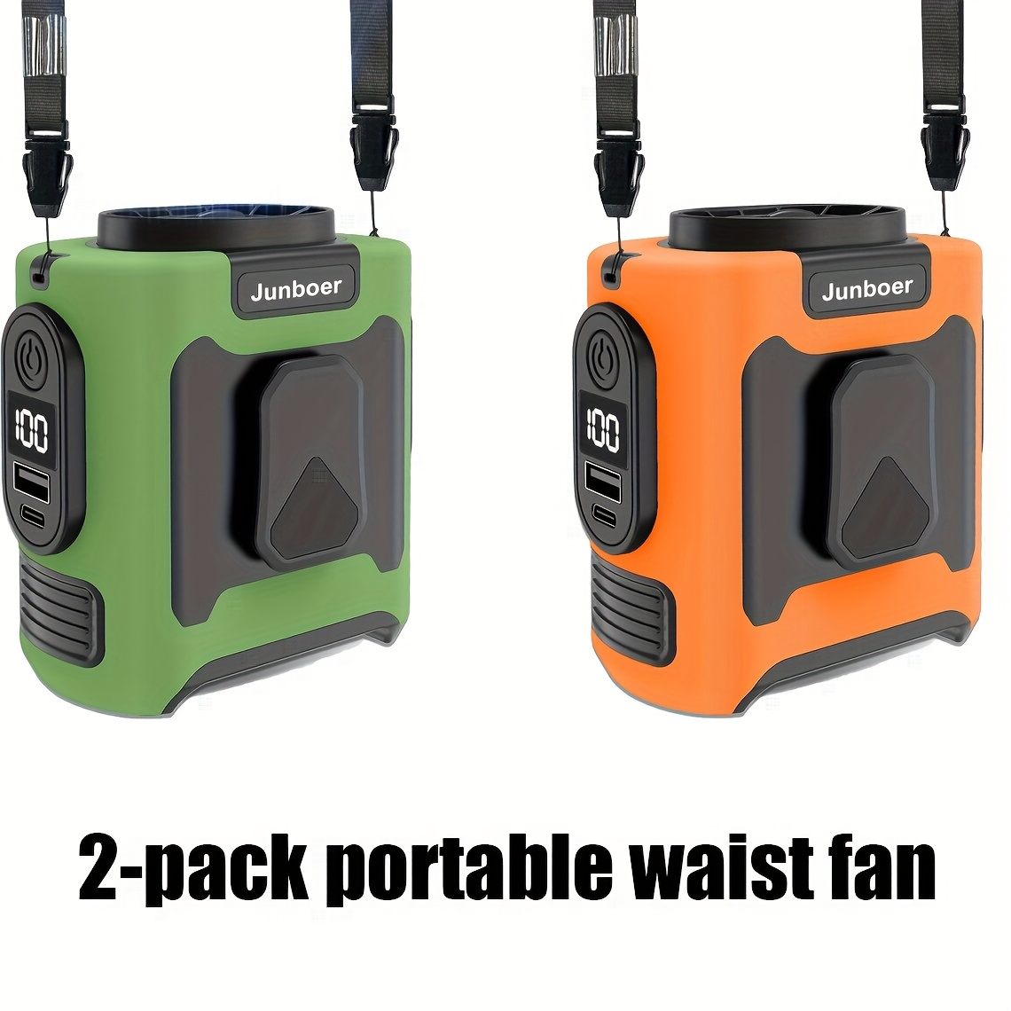 Portable Fan 10000mAh Five-Speed Waist and Neck Model with Dual Clips, LED Flashlight and Power Output