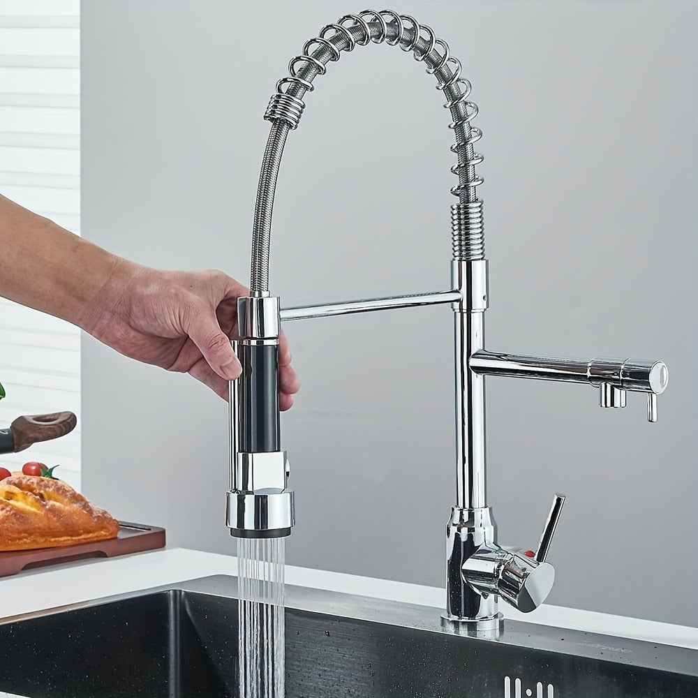 Kitchen Faucet with Pull Down Sprayer Single Handle Single Hole High Arc Spring Commercial Sink Faucet – 360° Swivel Splash-Proof Nozzle