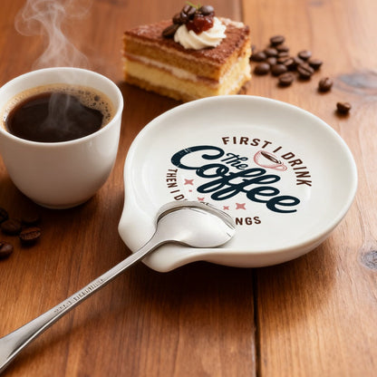 Ceramic Spoon Rest Funny Coffee Quote, "A Cup of No Return" Ceramic Utensil Holder for Coffee & Tea Spoons