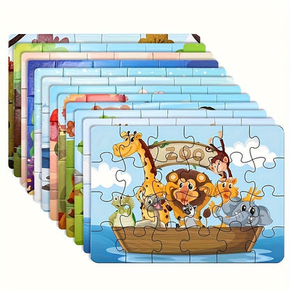 Kids Puzzle Set 12 Pack, Jigsaw Puzzles for Boys & Girls Ages 3+, 12 Different Themes Mixed Colors
