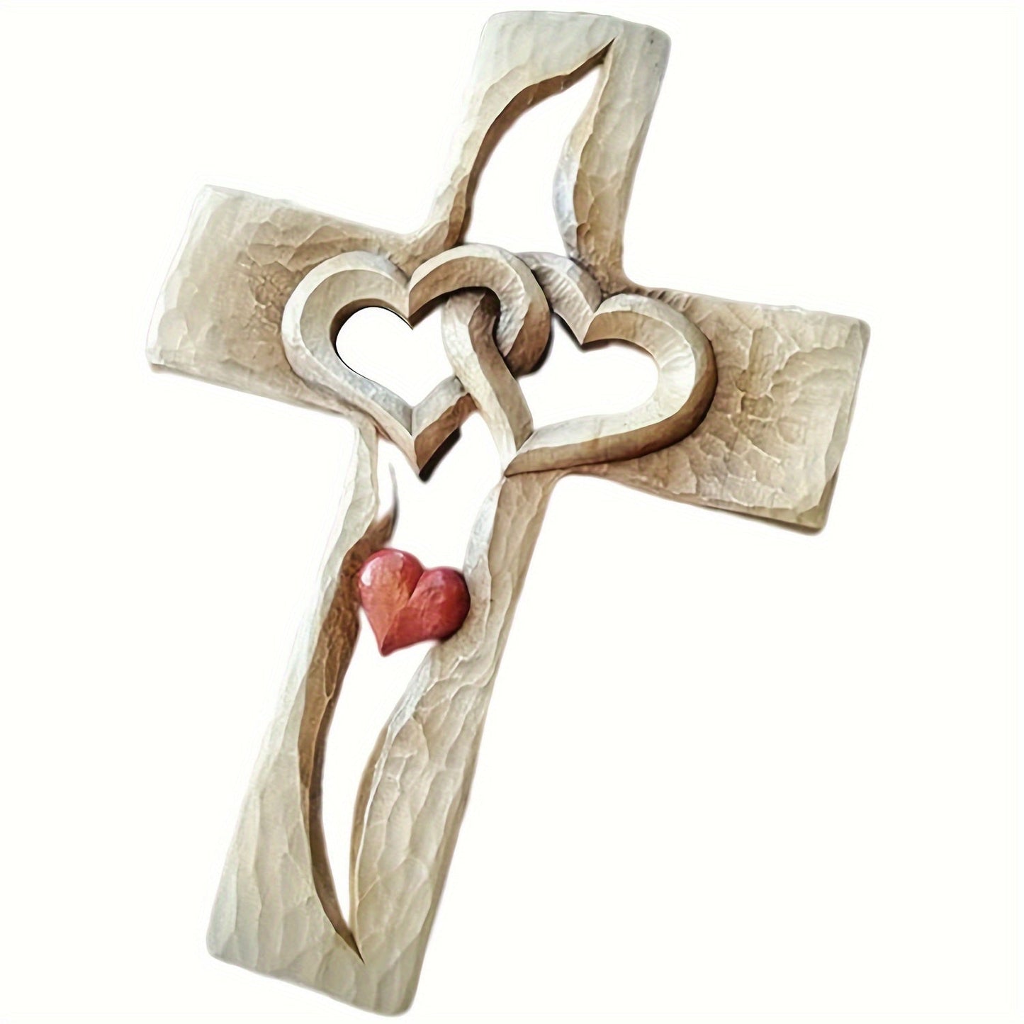 Cross Wall Decor Resin Handcrafted Hearts Intertwined Love Cross, Decorative Wall Cross for Living Room Bedroom Home Decor
