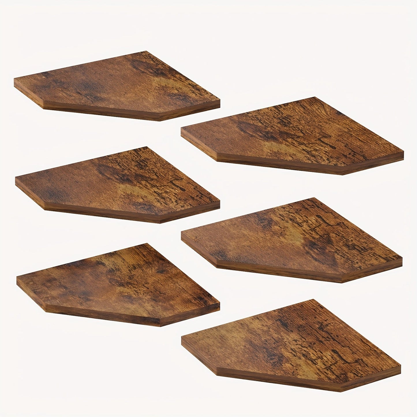 Corner Wall Shelf Set with 13.9-Inch Front Edge, Brown, Black or White Finish and 2, 4 or 6 Pieces