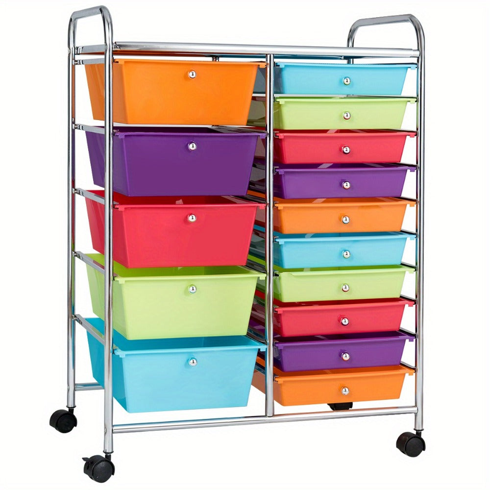 15-Drawer Metal Rolling Storage Cart with Locking Wheels and Added Privacy for Bathroom detail image - detail view 15