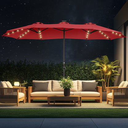 15-Foot Solar LED Patio Umbrella with LED Lighting, Outdoor Market Umbrella detail image - detail view 7