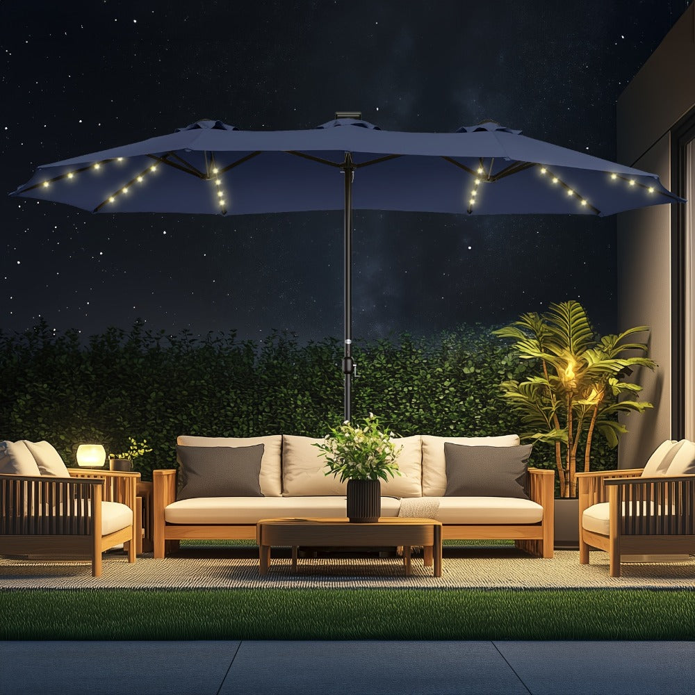 15-Foot Solar LED Patio Umbrella with LED Lighting, Outdoor Market Umbrella detail image - detail view 9
