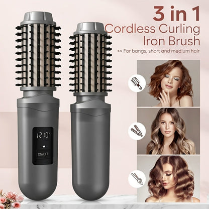 Cordless Hair Curler Brush 2-in-1 Straightener – Rechargeable Wireless Auto Curling Iron, for Home, Travel and Salon Hair Styling