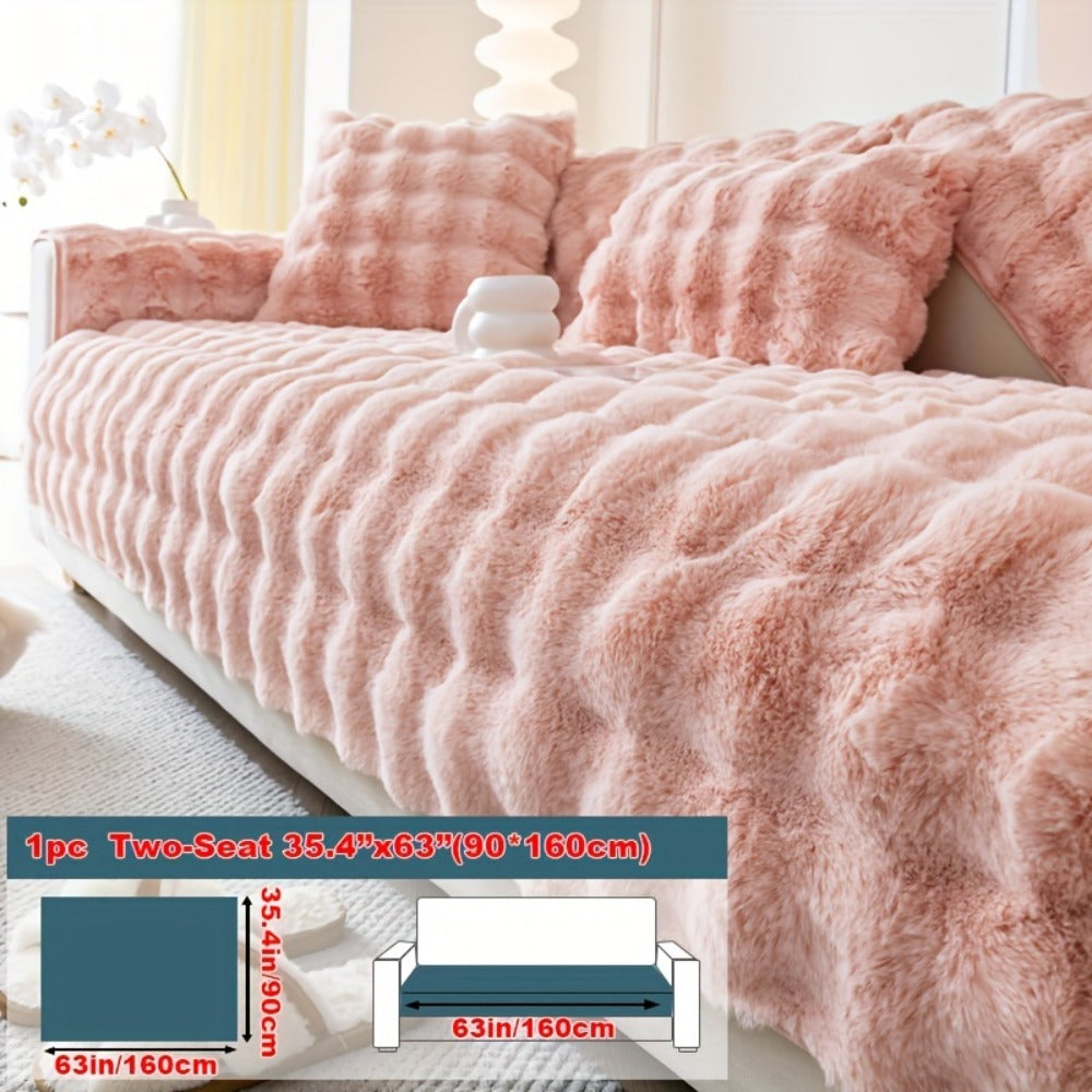 Sofa Cover Thick Faux Rabbit Plush Panels with Backing Detail for Seat, Armrest, Backrest or Pillowcase
