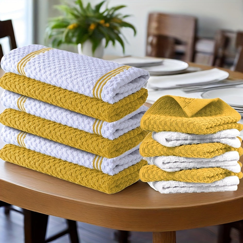 Kitchen Hand Towels, Twelve-Piece Cotton Kitchen Towel Set with Six 15 x 25-Inch Hand Towels and Six 12 x 12-Inch Washcloths