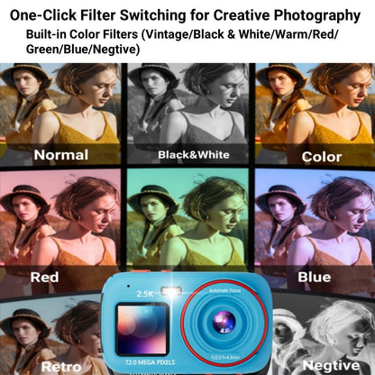 Digital Camera 2.5K Dual-Screen Compact with 72MP Capture Marking, Autofocus, Included 32GB Card and Four Colors