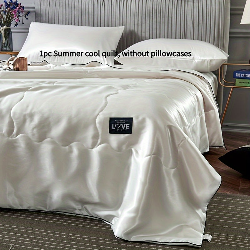 Cooling Satin Quilt Summer Comforter Ultra-Soft Breathable Lightweight Blanket, Machine Washable Satin Weave Bedspread for Home Dorm Hotel