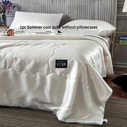 Cooling Satin Quilt Summer Comforter Ultra-Soft Breathable Lightweight Blanket, Machine Washable Satin Weave Bedspread for Home Dorm Hotel