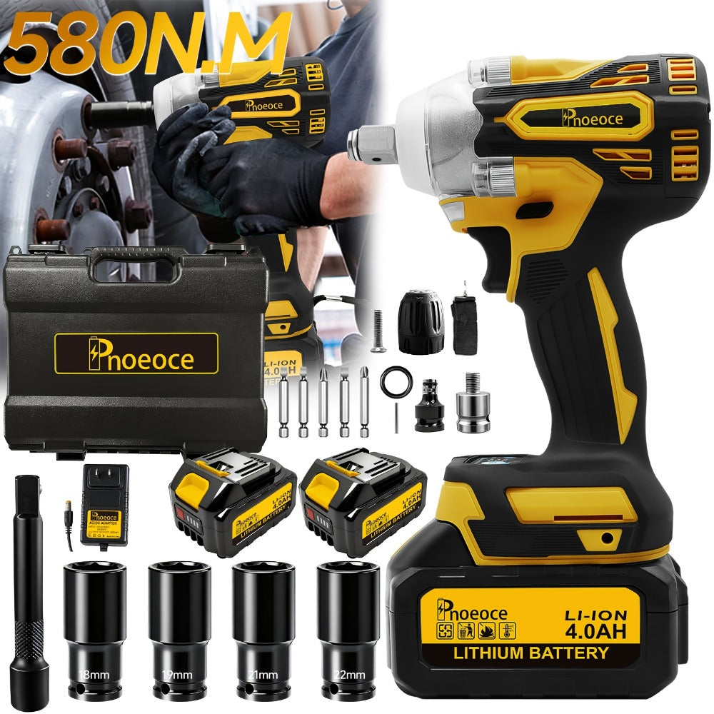 Cordless Brushless Impact Wrench Set 21V, 1/2'' High Torque Impact Gun with 4000mAh Rechargeable Battery