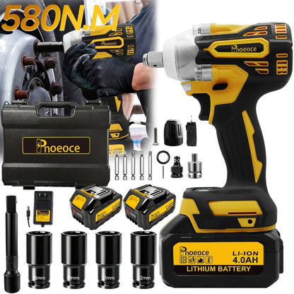 Cordless Brushless Impact Wrench Set 21V, 1/2'' High Torque Impact Gun with 4000mAh Rechargeable Battery