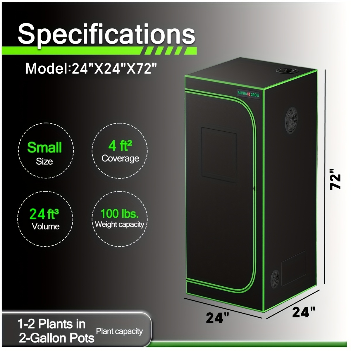 Hydroponic Grow Tent 1680D Mylar 100% Reflective with Tray & Observation Window, Indoor Plant Tent for Seedling to Flowering