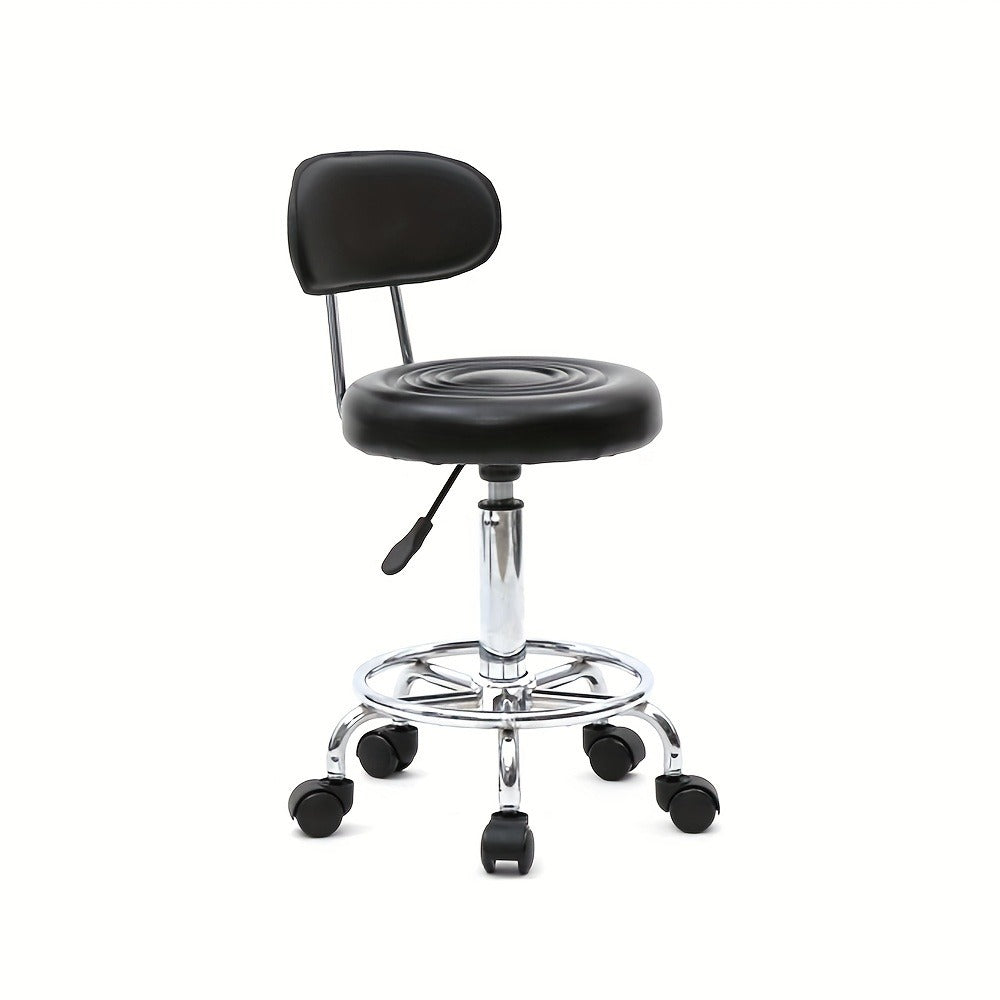 Cushioned Salon Stool with Backrest & Adjustable Height 18.9"-22.8" – Round 360° Swivel Chair for Hair Salon Spa Barbershop Office Home