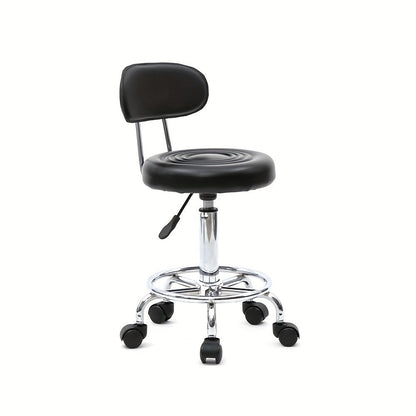 Cushioned Salon Stool with Backrest & Adjustable Height 18.9"-22.8" – Round 360° Swivel Chair for Hair Salon Spa Barbershop Office Home