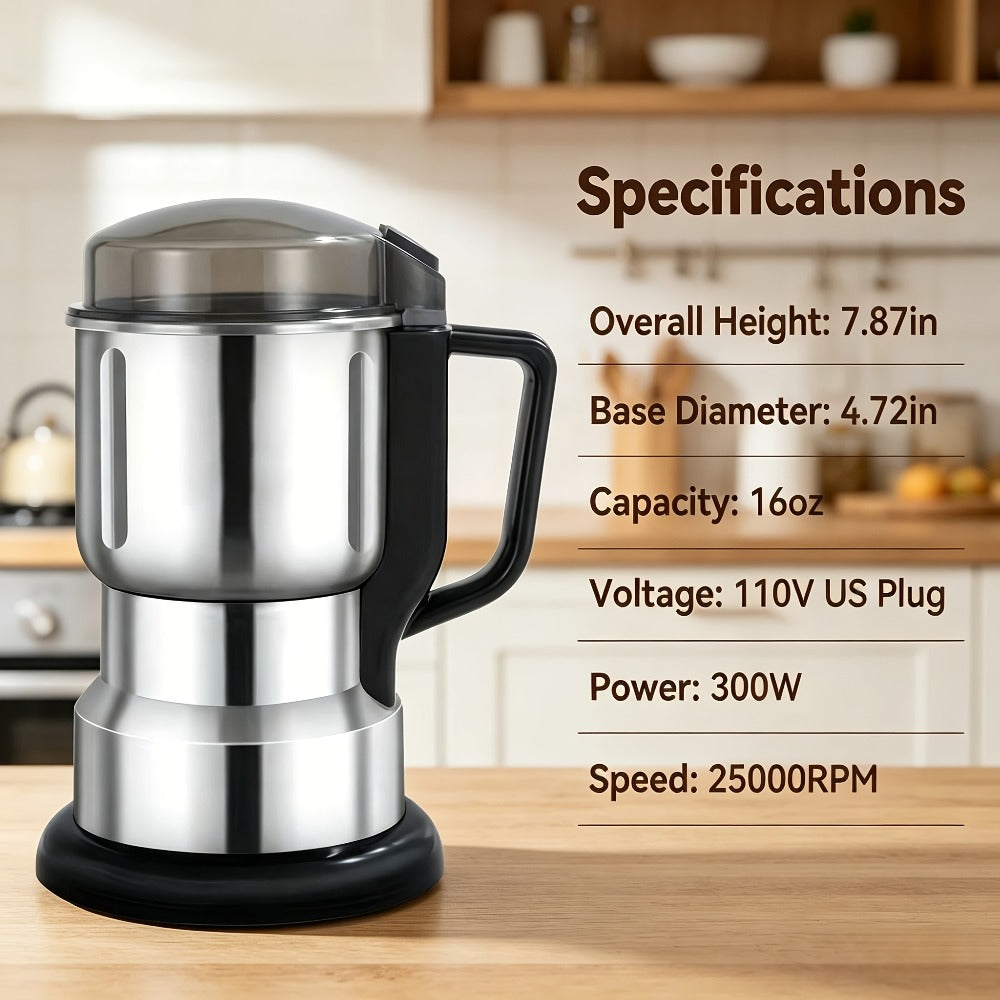 Electric Coffee Grinder 300W 25000RPM, 8-Blade Stainless Steel Spice & Grain Mill for Coffee Beans