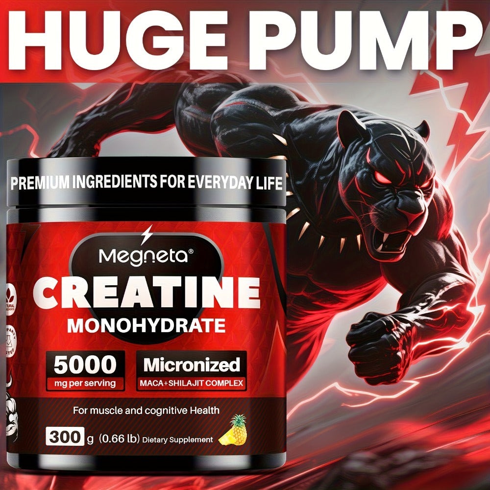Micronized Creatine Monohydrate Powder 300g, 5000mg Per Serving, 60 Servings, Strength, Power & Focus Formula