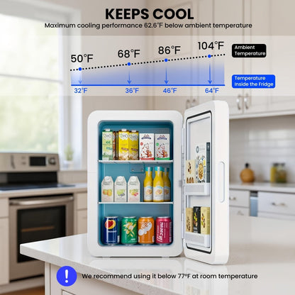 Mini Fridge with Glass Front Door 15.8QT/23.3QT - Portable Cooler and Warmer AC/DC 12V, Small Refrigerator for Bedroom