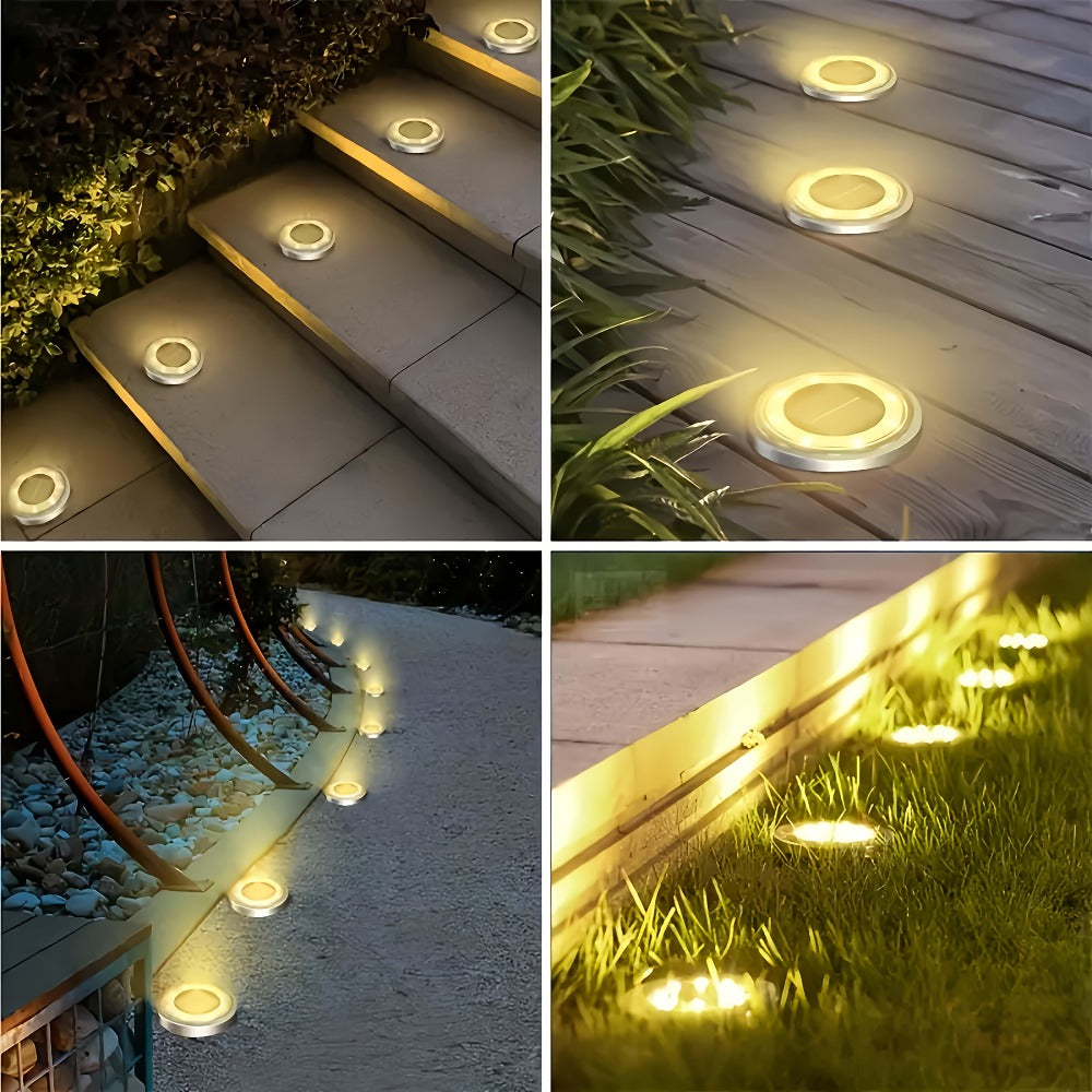 Solar Ground Lights 8 Pack 8-LED - Ultra Bright Semi-Recessed Outdoor Floor Lights for Garden Pathway Driveway Deck Staircase Pool