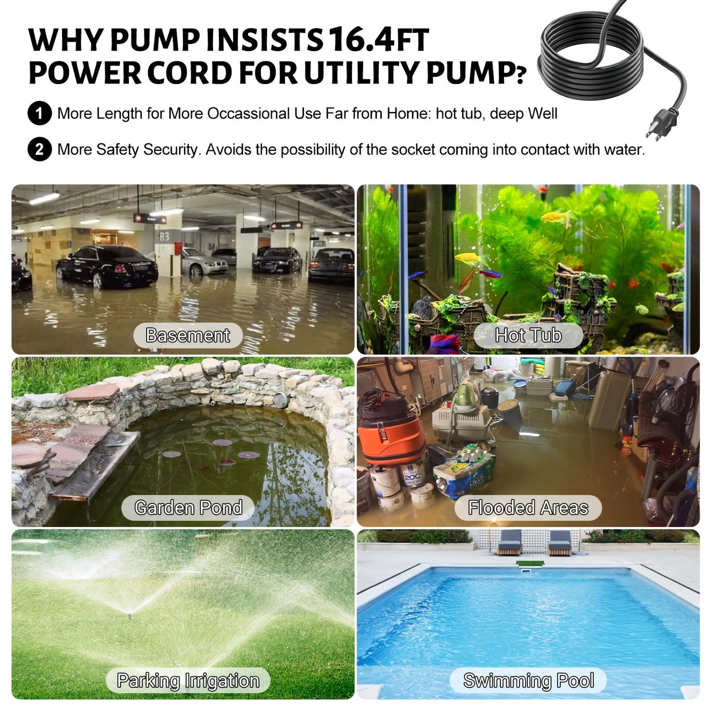 Submersible Sump Pump 1HP 4600GPH Portable Utility Water Pump for Pool Basement Flood Hot Tub
