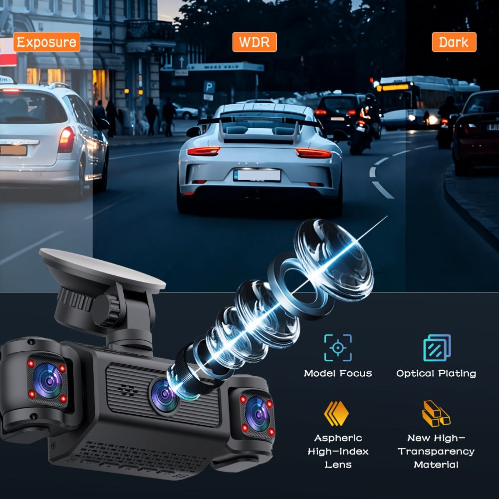 4-Channel 360° Dash Cam 1080P Front + 720P Rear Left Right All-Round Coverage, Quad-Screen Split Display, Night Vision, WDR, G-Sensor