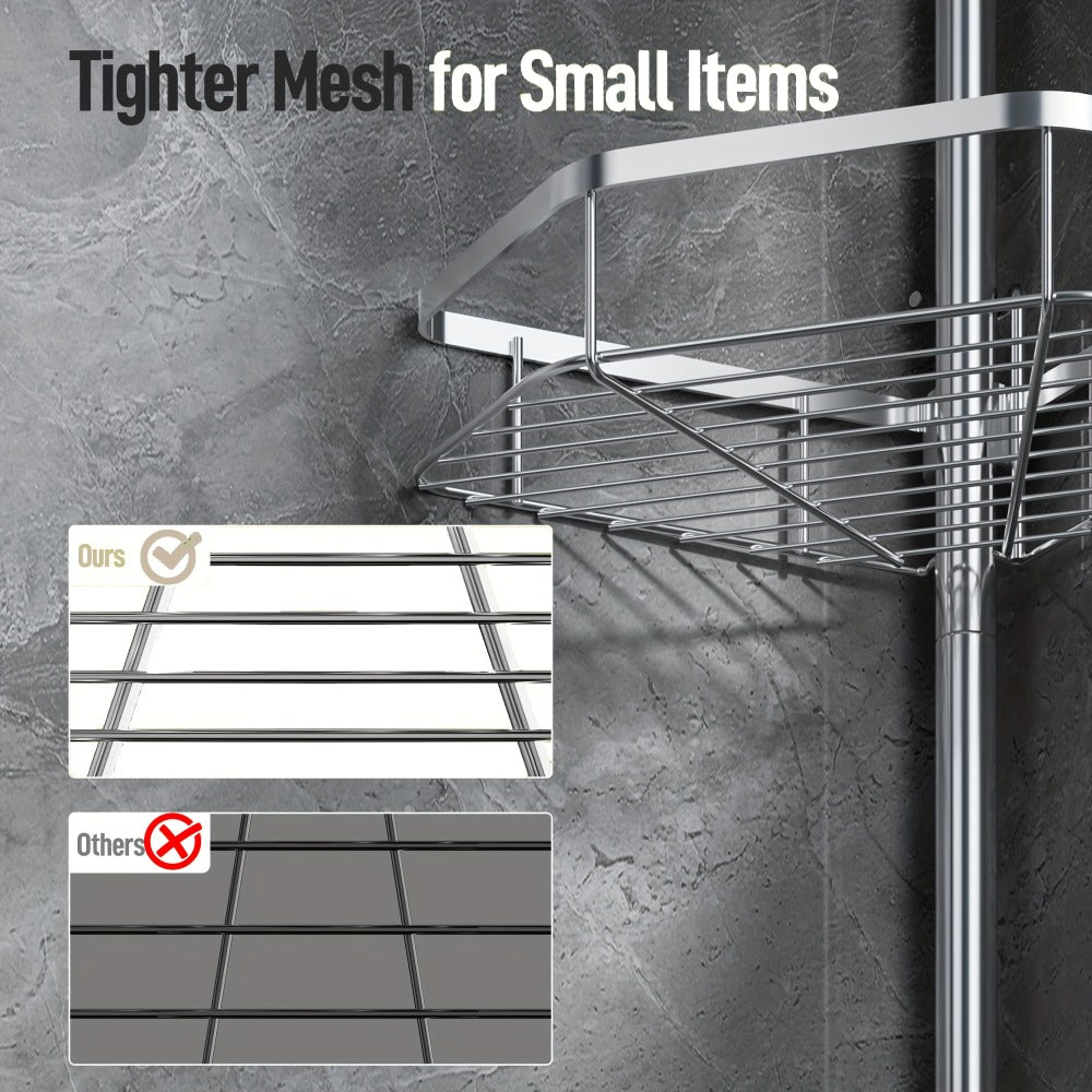 Corner Shower Caddy Tension Pole No Drilling Shower Organizer Shelf with Hooks for Bathroom for Bath Time, Home Spa and Personal Care
