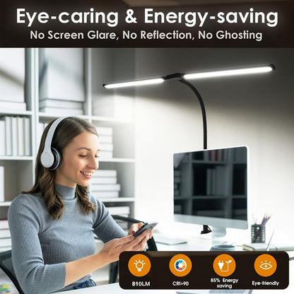 Dual Head LED Desk Lamp Touch Control 3 Color Modes 10 Brightness Levels Flexible Gooseneck for Entryways, Bedrooms and Living Spaces
