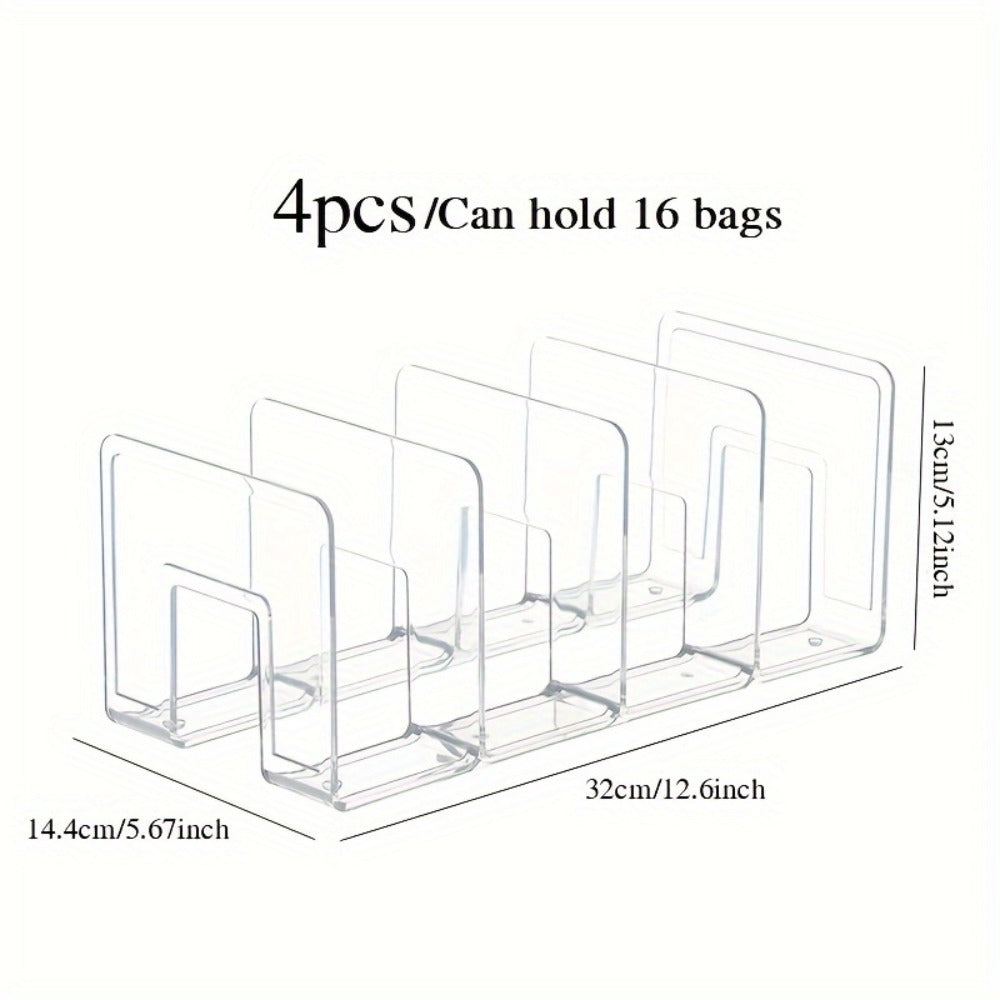 Purse Organizer for Closet 4-Pack, Clear Plastic Bag Storage Divider Shelf, Handbag Holder for Wardrobe