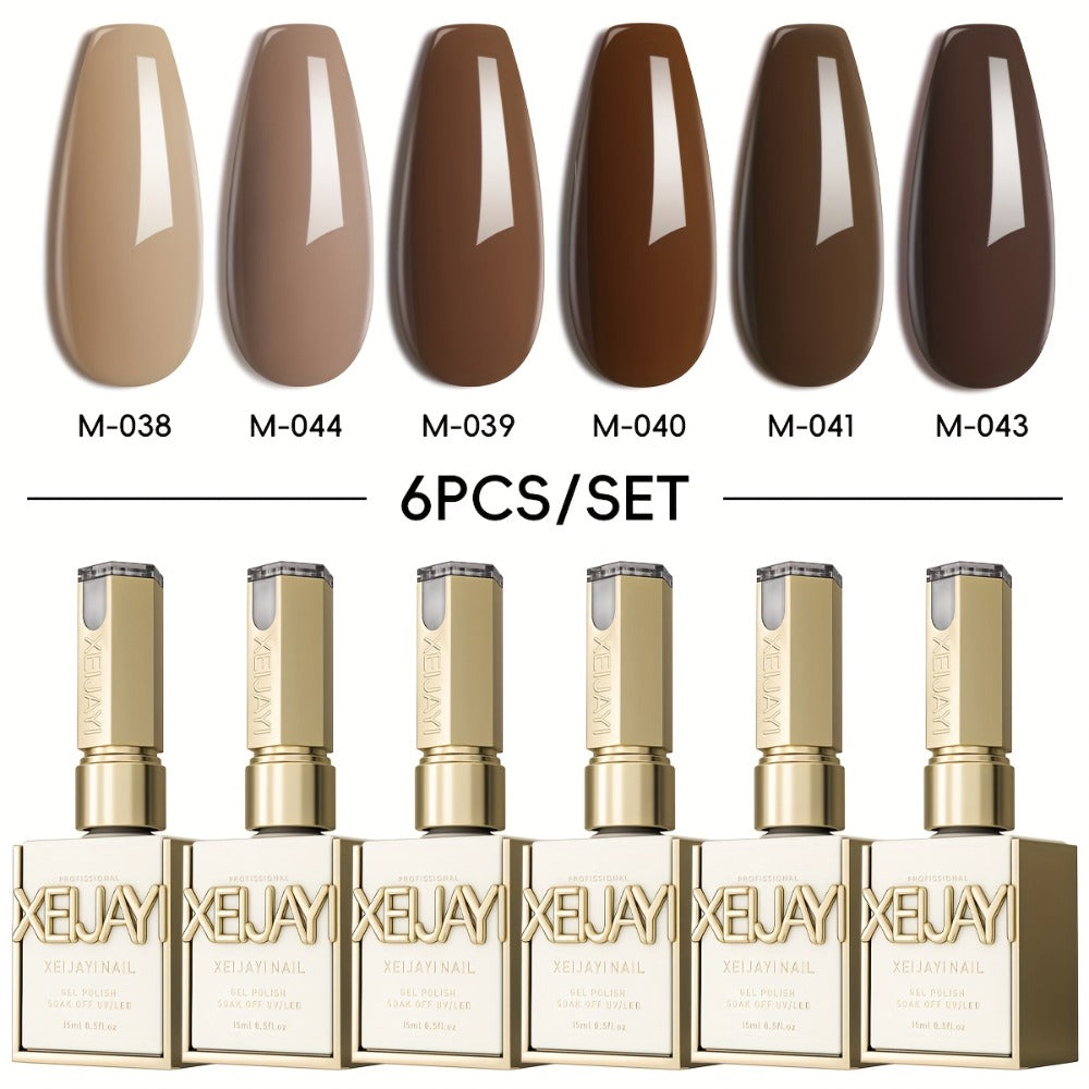 Gel Nail Polish 6-Piece 15ml Rainbow-Candy Frame-Bottle Sets in 7 Numbered Color Palettes for Nail Art