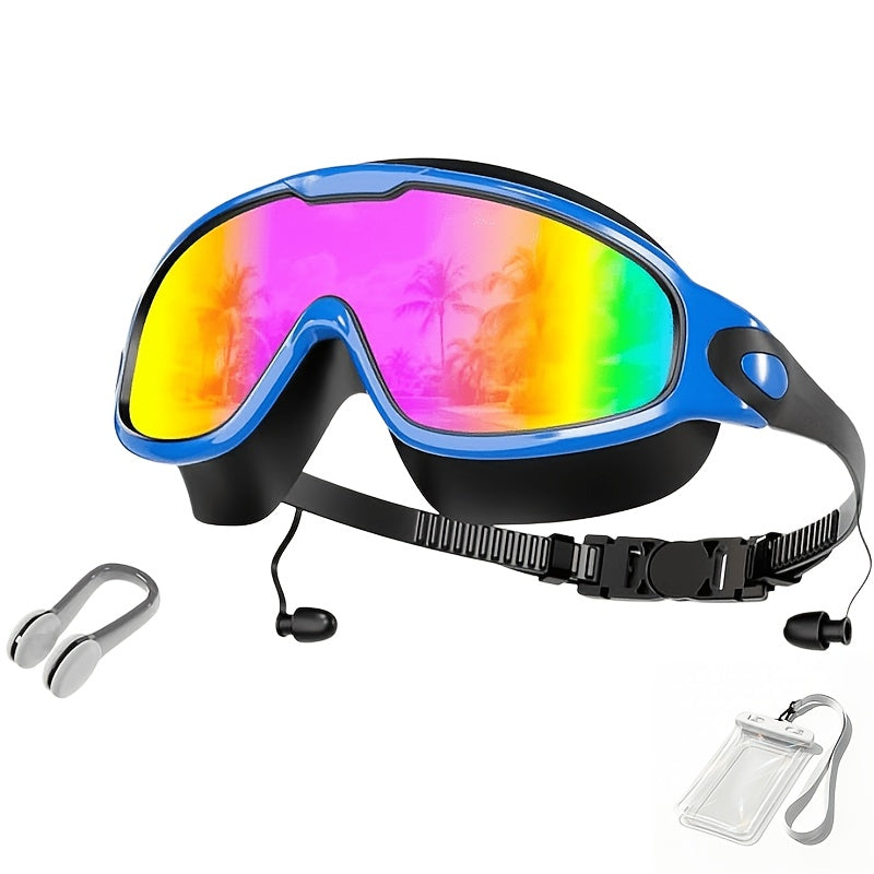 Anti-Fog Swimming Goggles Wide View UV Protection Swim Goggles for Adults Men Women Youth – Mirrored Lens with Earplugs Nose Clip