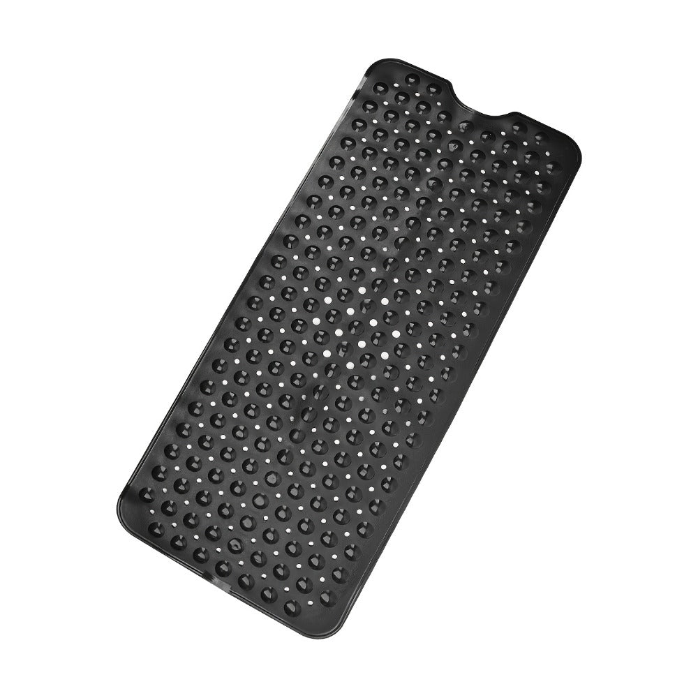 Black Suction-Cup Shower Bath Mat, 100 x 40cm with Drain Holes and Raised Circular Texture