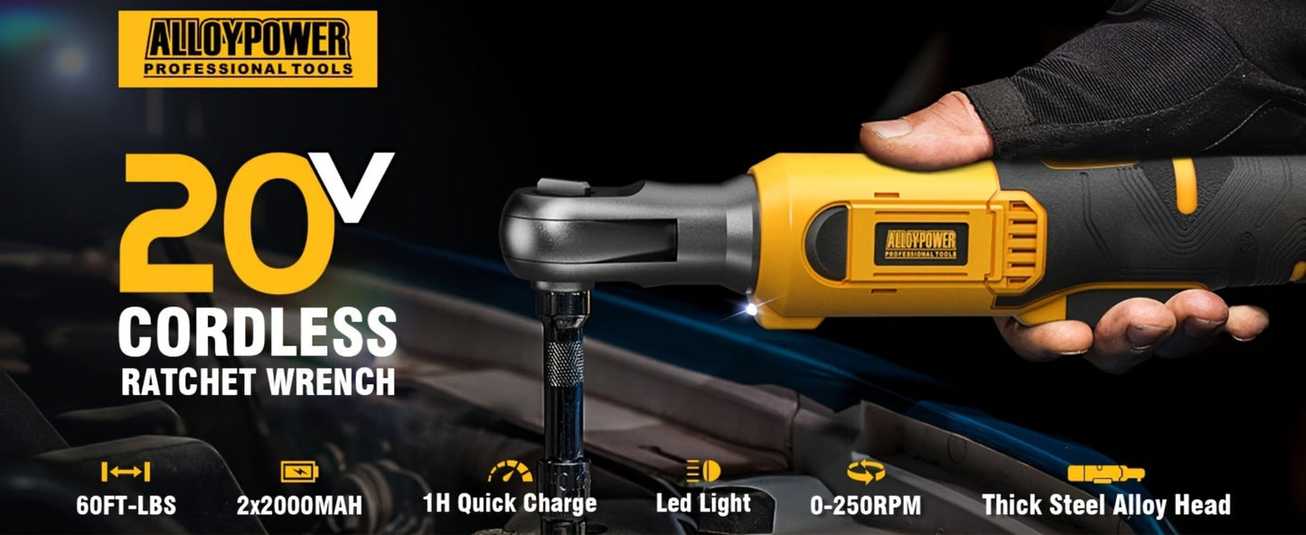 Cordless Ratchet Wrench Set 3/8 Inch 60FT-LBS 80Nm Electric Ratchet 2x20V Rechargeable Variable Speed for Home, Garage and DIY Projects